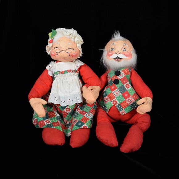 Vtg Annalee Mr &Mrs Santa Claus Calico Christmas Holiday Collectible 1963/1971